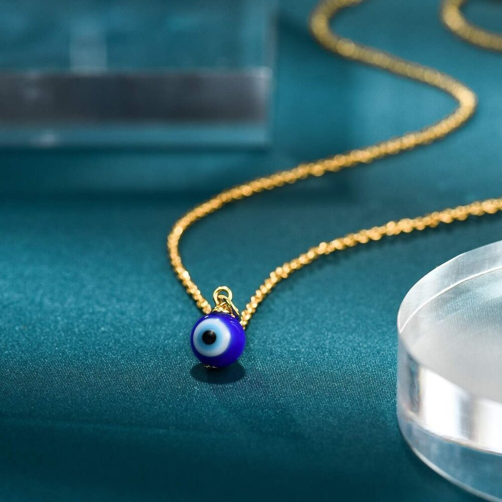 Evil Eye Necklace Chain Blue Eyes Amulet Pendant Necklace Ojo Turco Kabbalah Pro - Picture 6 of 8